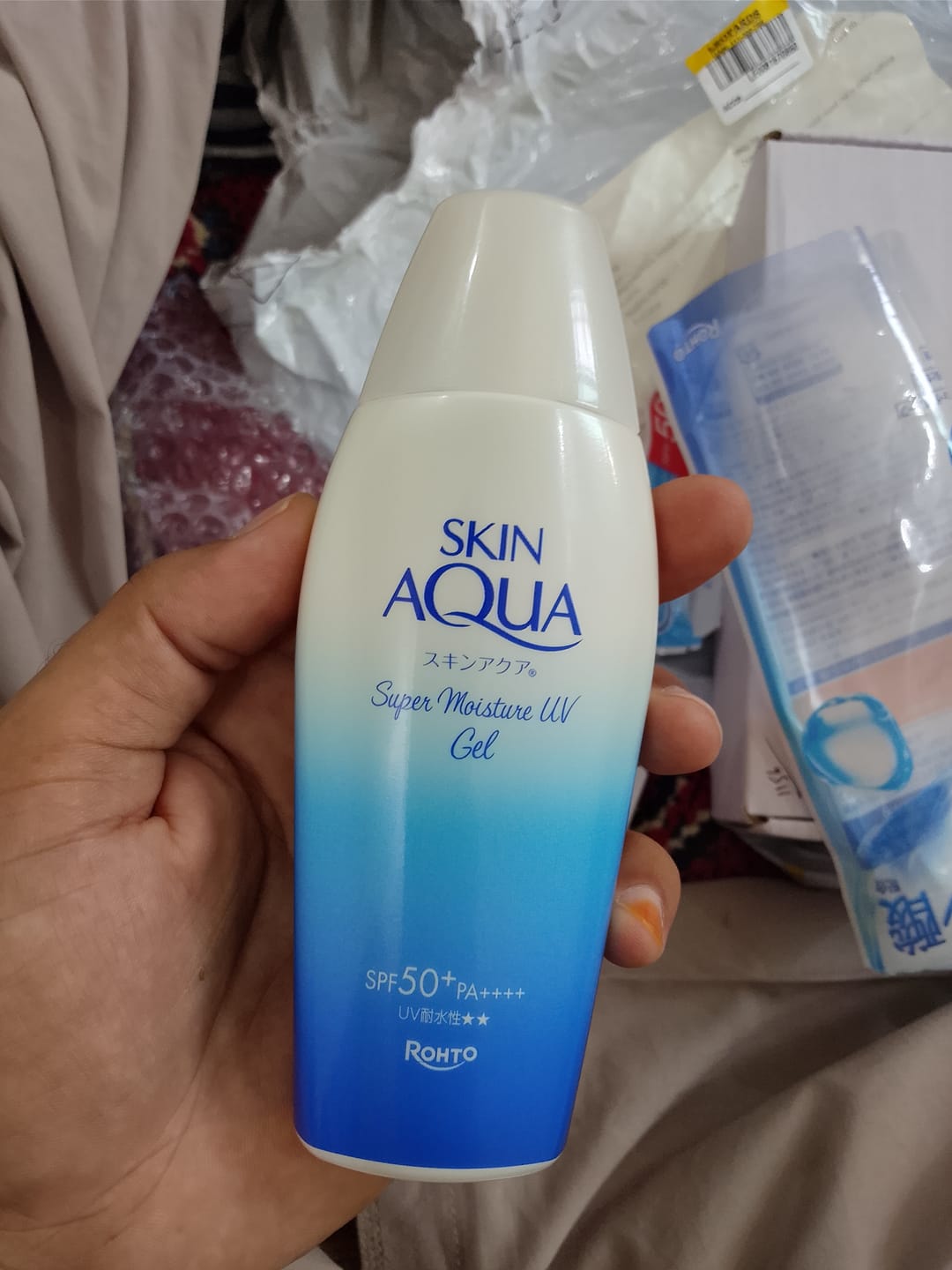 Customer photo review of Skin Aqua Super Moisture UV Gel 110g – Value Size Sunscreen SPF50+ PA++++