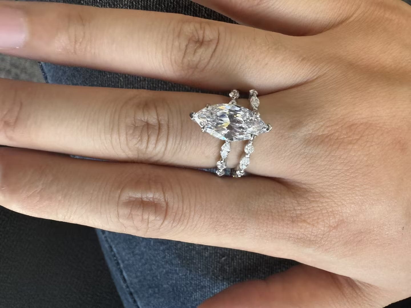 Customer photo review of S925 3.0Ct Marquise Cut Engagement Ring & Matching Wedding Band Stackable Ring Sets in Sterling Silver