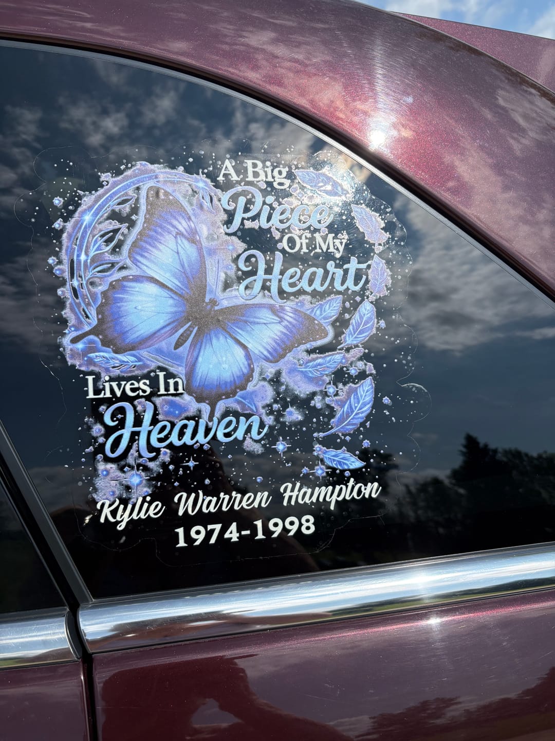 Customer photo review of Big Piece Of My Heart Lives In Heaven - Personalized Butterfly Decal