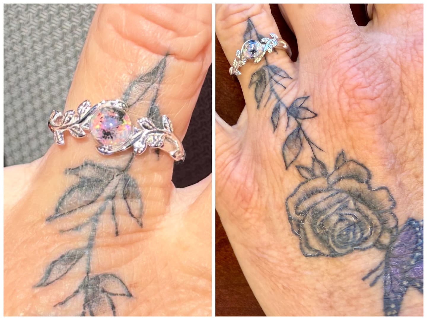 Customer photo review of Leaf Opal Cremation Ring