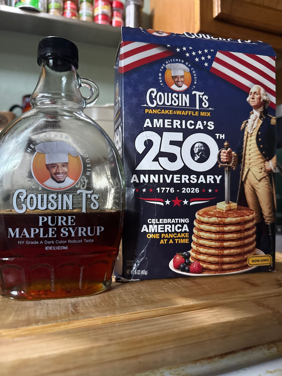 Customer photo review of Cousin T's 250th Anniversary Pancake & Syrup Bundle