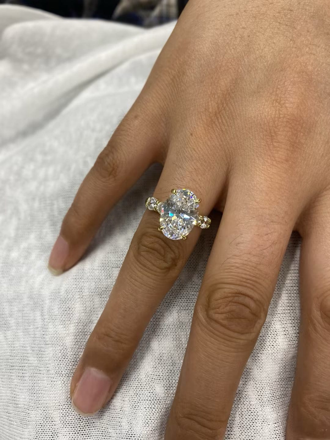 Customer photo review of S925 Hidden Halo 5.5Ct Oval Cut Side Stone Engagement Ring Anniversary Ring Gift