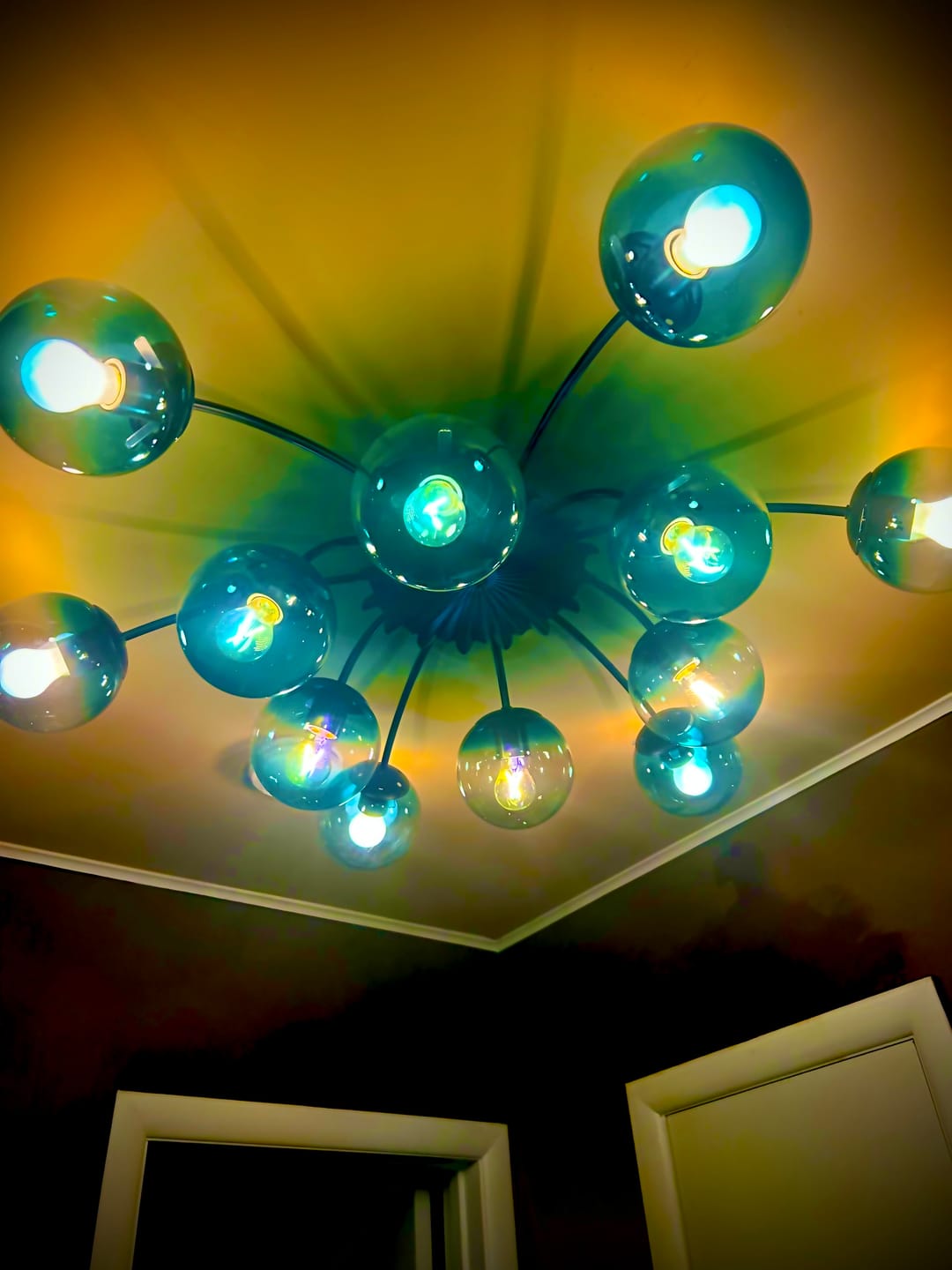 Customer photo review of Glam Bloom 12-Light Blue Glass Bubble Semi Flush Chandelier