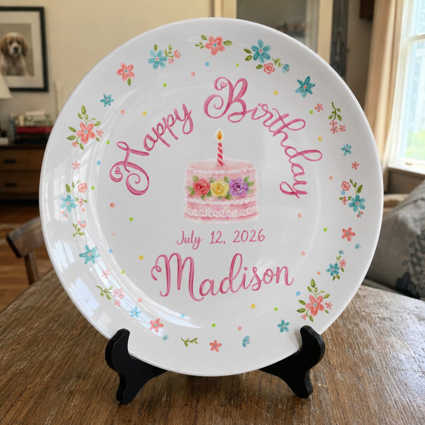 Customer photo review of Simple Floral Border Personalized Birthday Plate P412PQN0