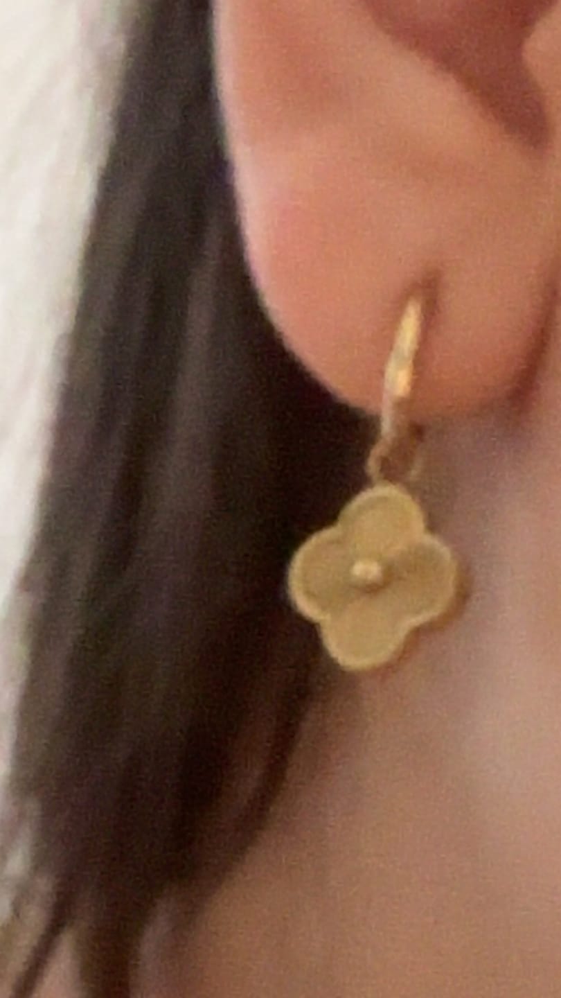 Customer photo review of Golden Lucky Leaf Huggie Ohrringe 14K Vergoldet