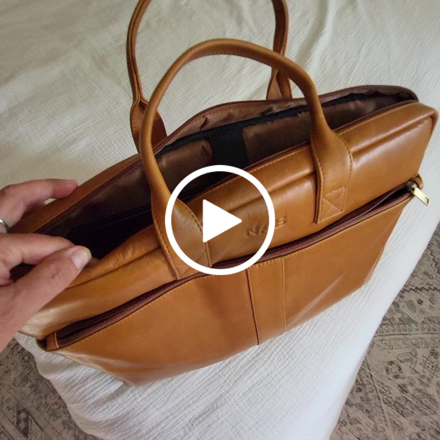 Customer video review of Premium English Tan Full-Grain Leather Laptop Bag