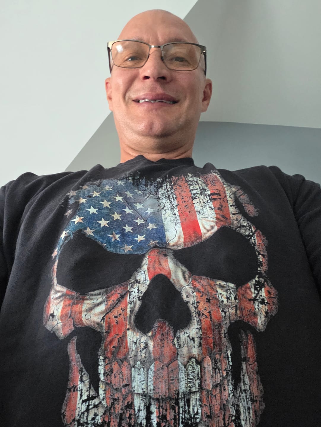 Customer photo review of USA Flag Skull T-Shirt