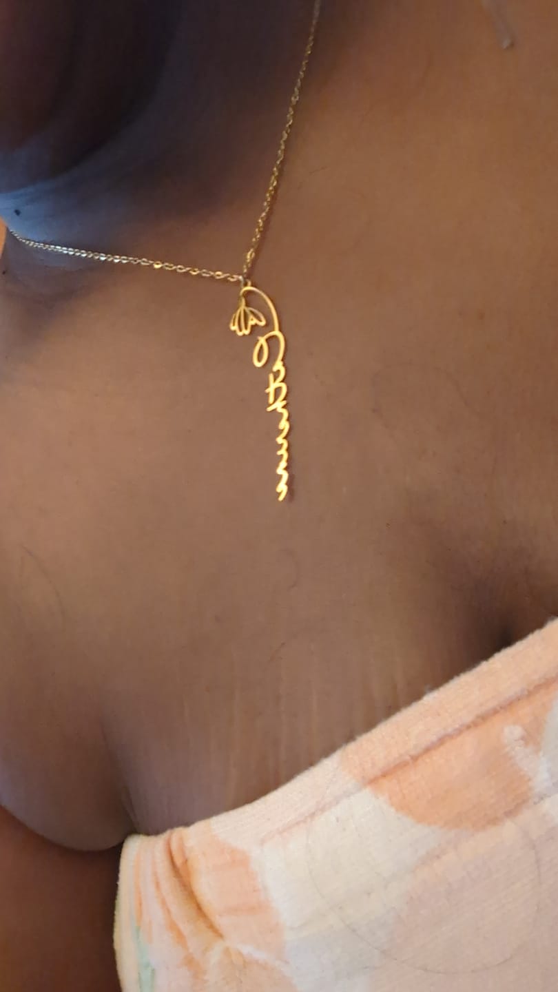 Customer photo review of Birth Flower Name Necklace