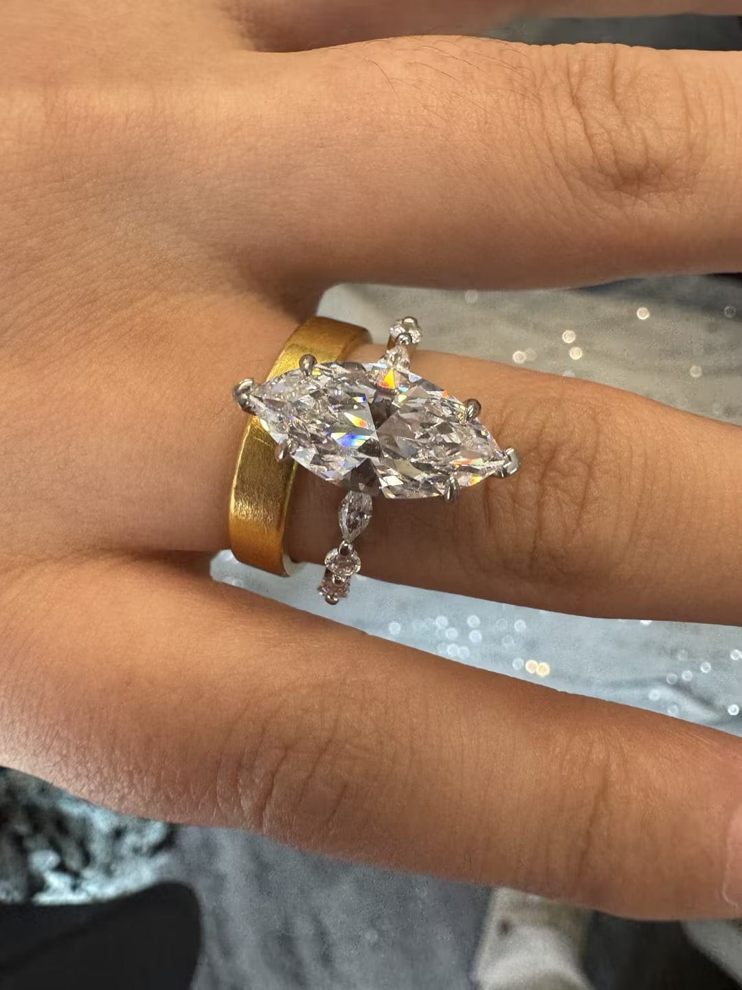 Customer photo review of S925 3.0Ct Marquise Cut Engagement Ring Travel Ring Everyday Wearable Ring In Sterling Silver