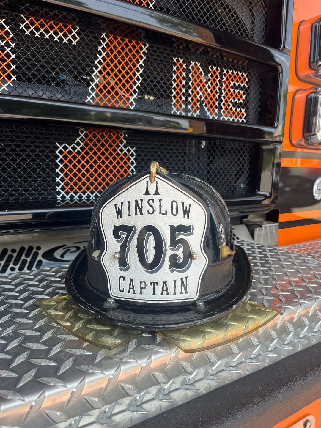Customer photo review of Classic Leather Firefighter Helmet Shield
