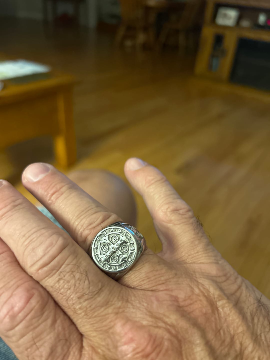 Customer photo review of FREE Today: St. Benedict the Protector Titanium Ring