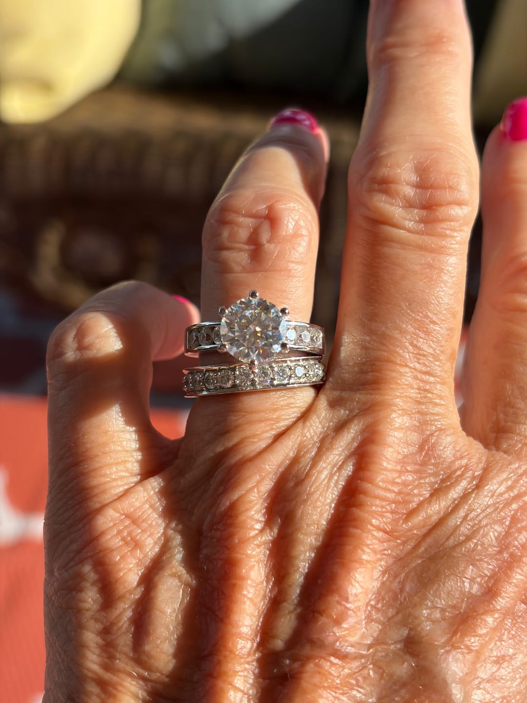 Customer photo review of Round Cut Moissanite Channel Set Engagement Ring