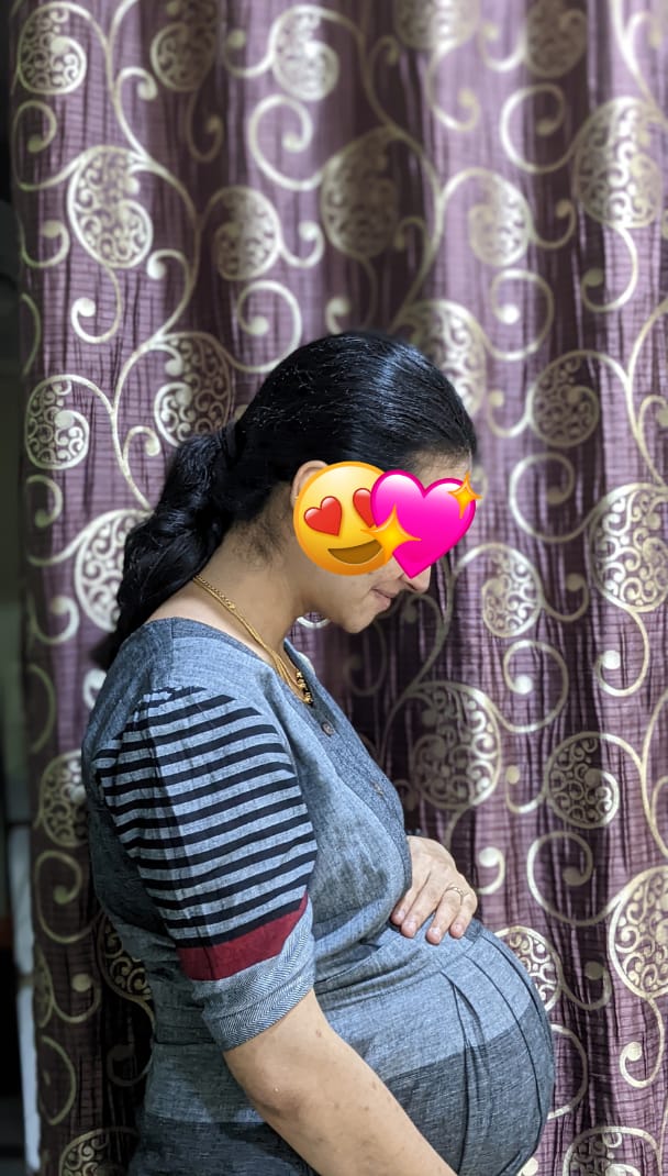 Customer photo review of Checks On Blue Maternity Feeding dress