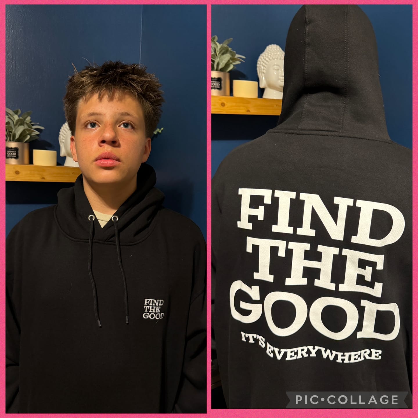 Customer photo review of 3 Simple Words Embroidered Hoodie - Black