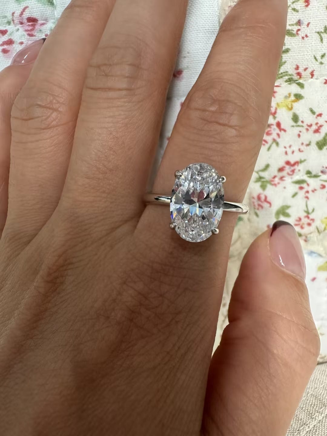 Customer photo review of S925 3.5 Carat Oval Cut Hidden Halo Engagement Ring In Sterling Silver Daily Wearable Ring