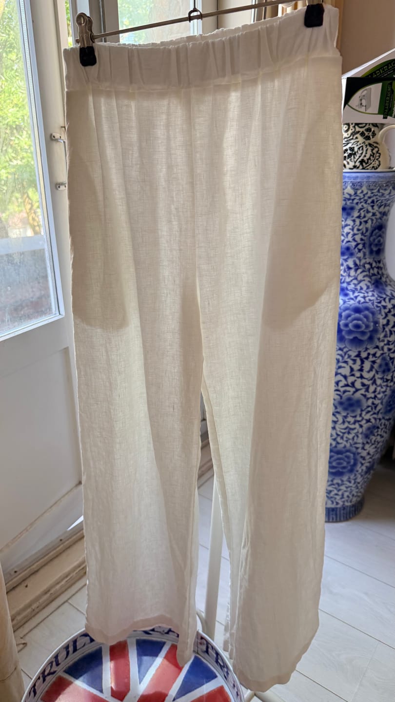 Customer photo review of READY TO SHIP  Wide Leg Coral Linen Pants