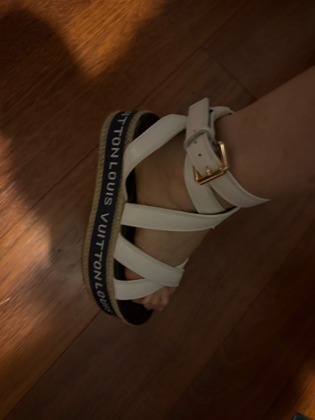Customer photo review of LV 26S WEDGE SANDALS 70 MM IN WHITE AND BLACK LAMBSKIN