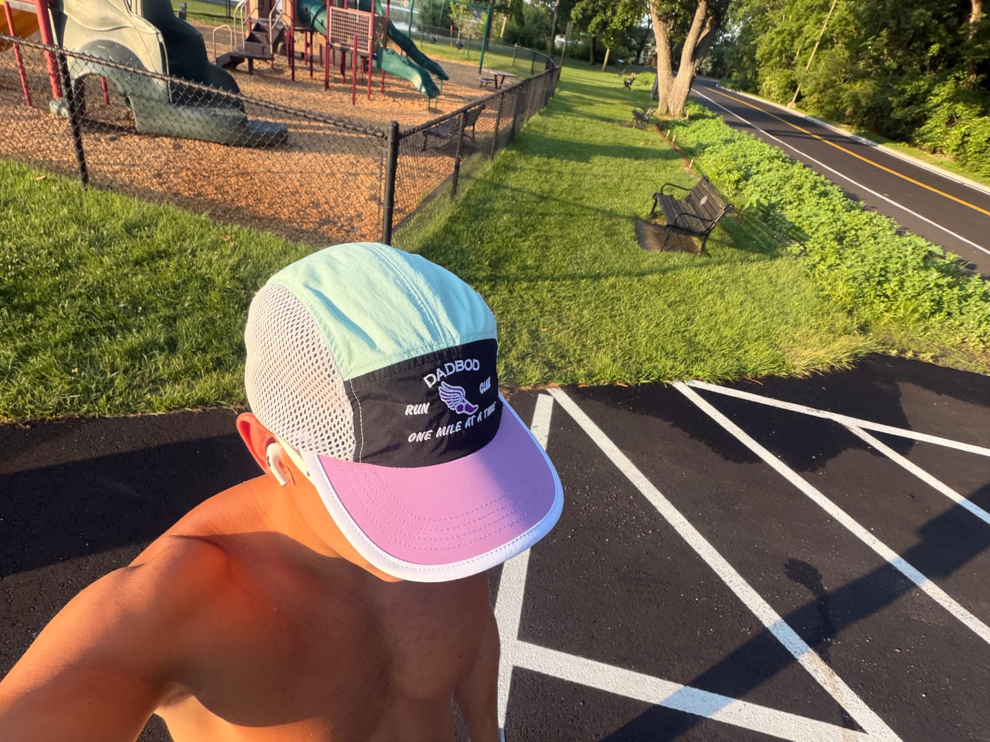 Customer photo review of Dadbod Running Athletic Hat - Retro Vibes Edition
