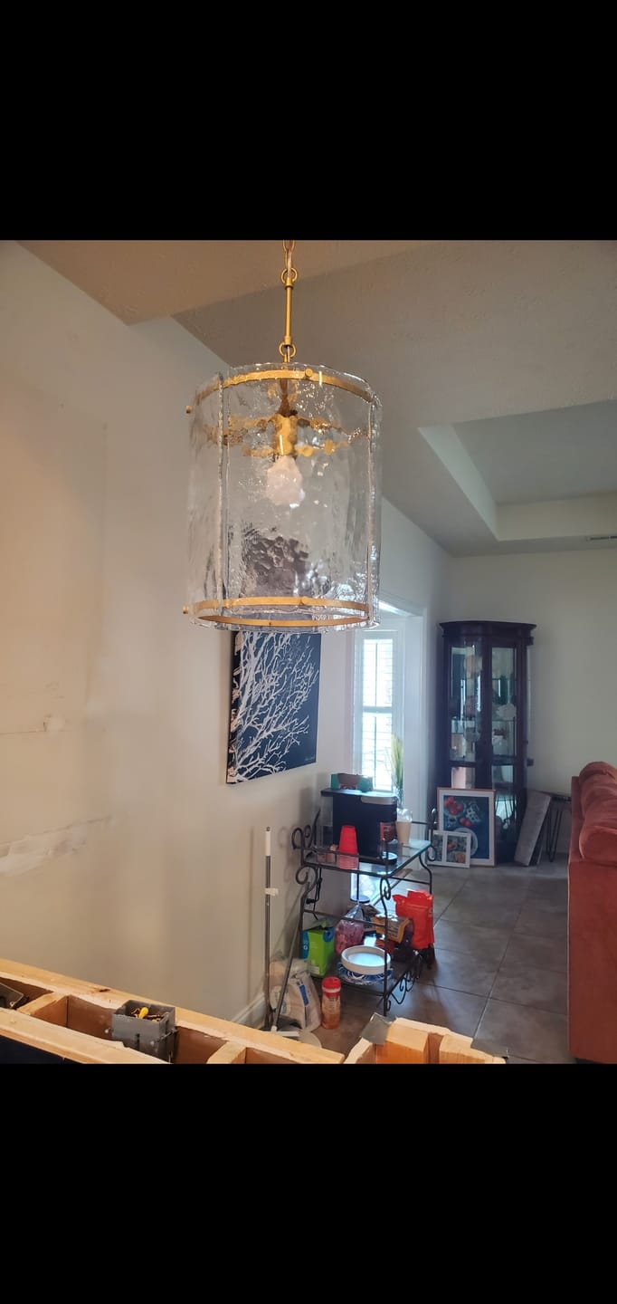 Customer photo review of Farmhouse Clear Textured Glass Cylinder Cage Pendant