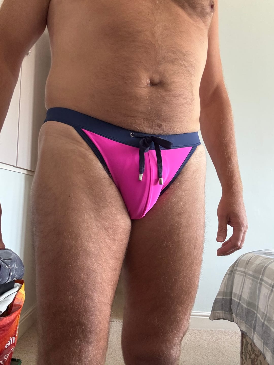 Customer photo review of Men's Dual-Tone Swim Briefs with Removable Padding