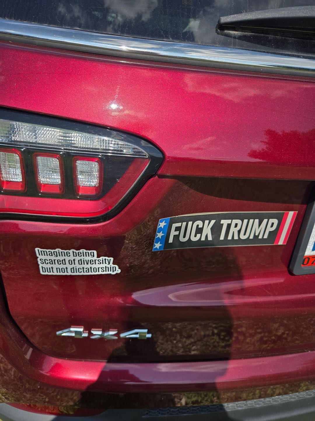 Customer photo review of Imagine Being Scared of Diversity But Not Dictatorship Black/White Die Cut STICKER