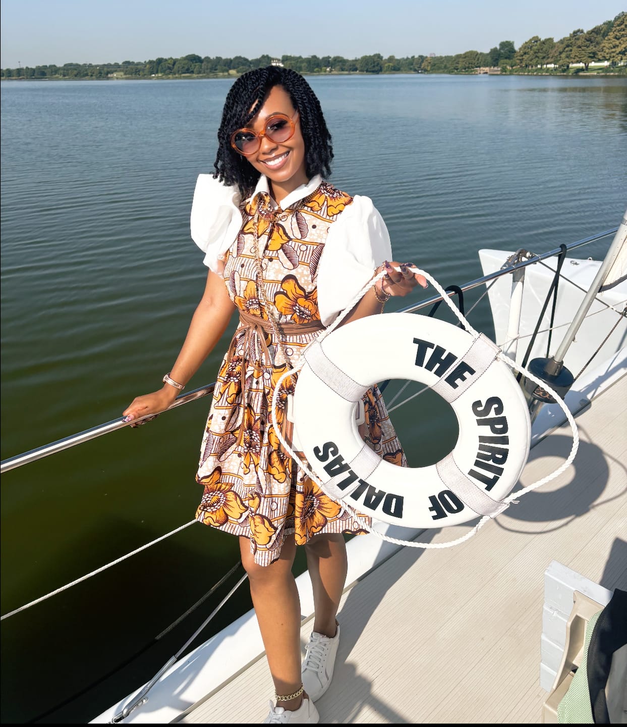 Customer photo review of LAILA AFRICAN PRINT SLEEVELESS TIERED BUTTON DRESS