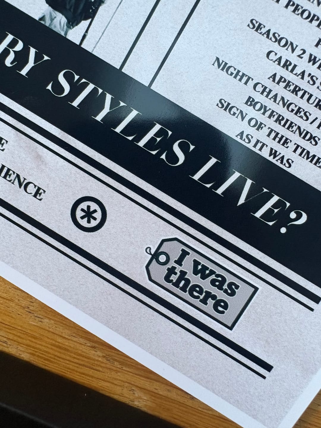 Customer photo review of Harry Styles - Personalised Newspaper Style Concert Poster