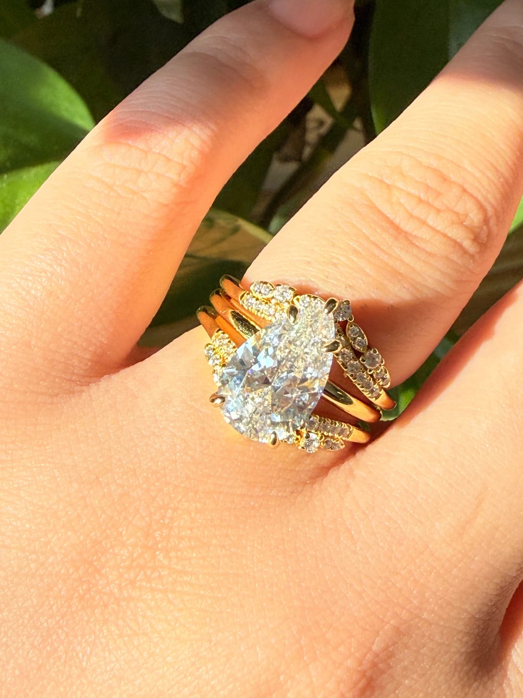 Customer photo review of S925 3.5 Ct Vintage Pear Cut Insert Wedding Ring Set For Women In Sterling Silver