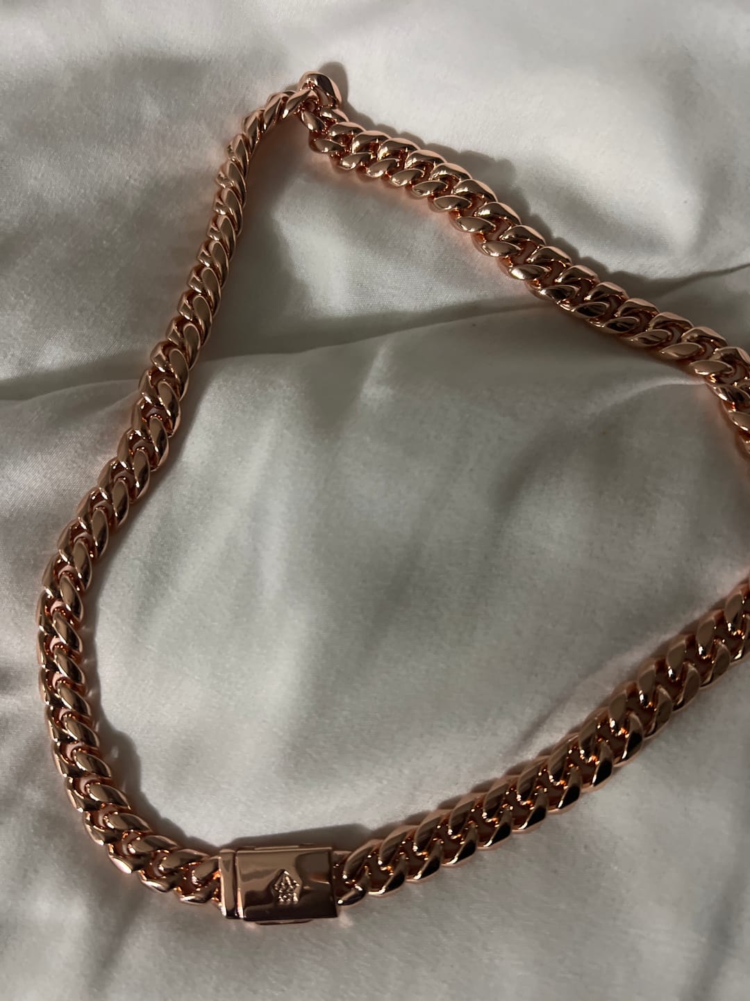 Customer photo review of 10mm Moissanite Cuban Iced Clasp Chain - 18k Rose Gold - D COLOR - VVS1