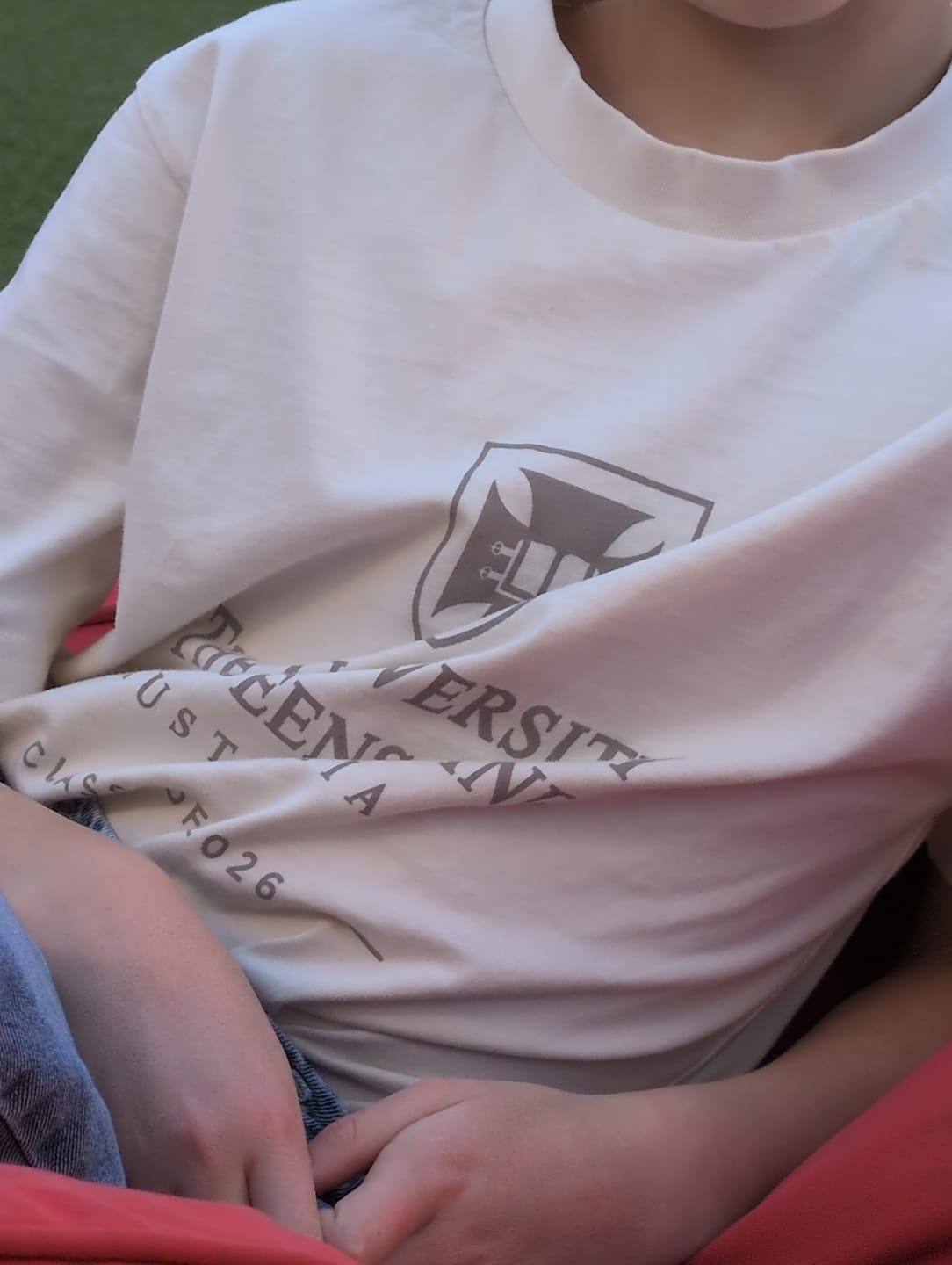 Customer photo review of UQ Class of 2026 Tee - Sandstone Bundle