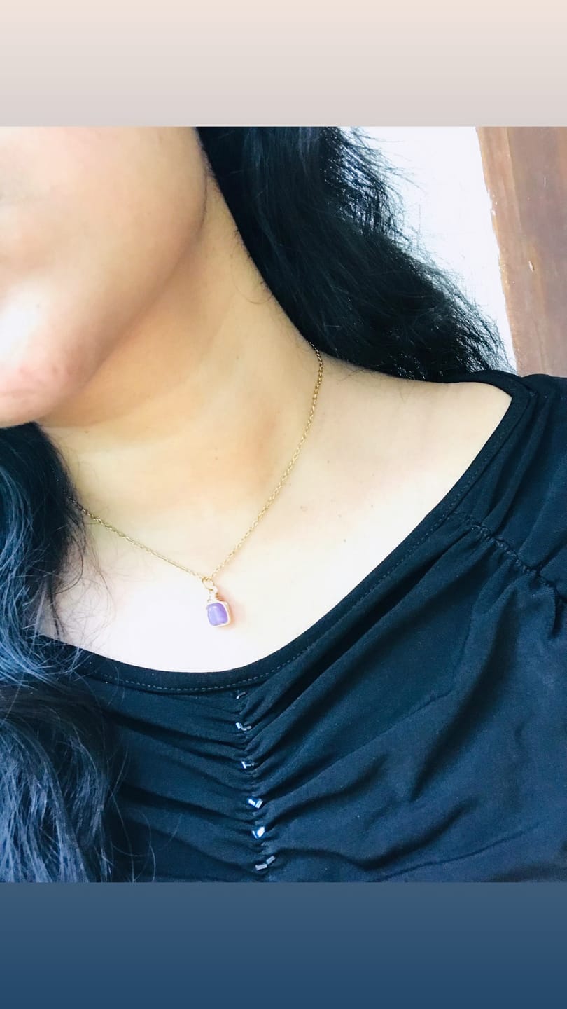 Customer photo review of Purple Jade Square Stone Necklace