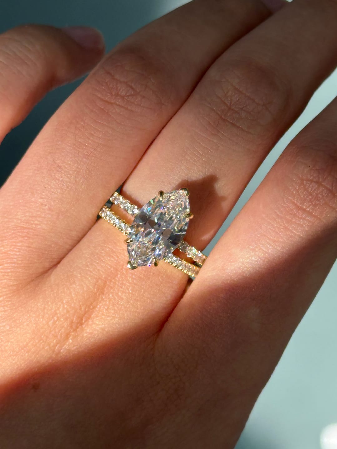 Customer photo review of S925 4.0Ct Marquise Cut Wedding Ring Set Travel Ring With Classic Wedding Band For Women