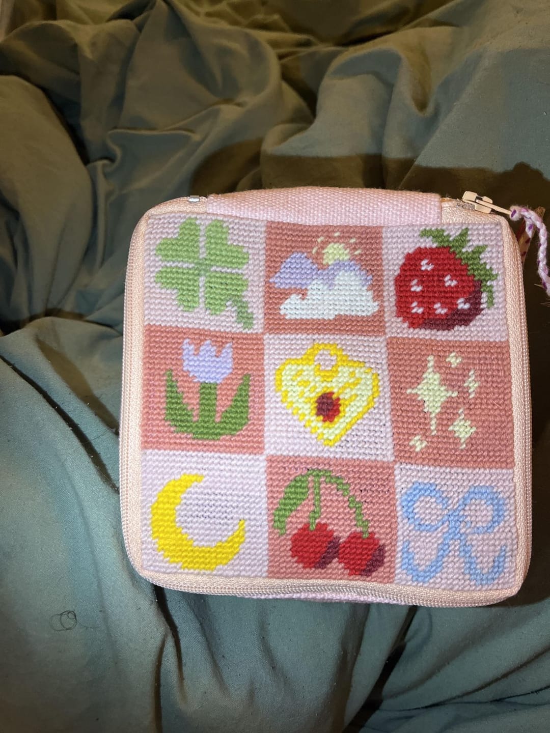 Customer photo review of GOOD LUCK CHARMS - Needlepoint Pouch Kit