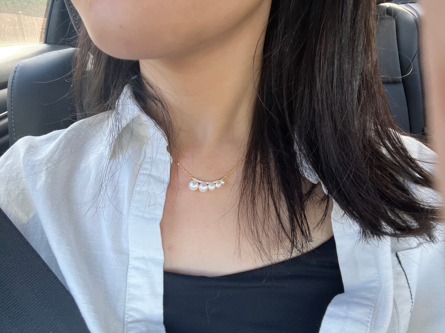 Customer photo review of Crescent Moon Pearl Gradient Necklace