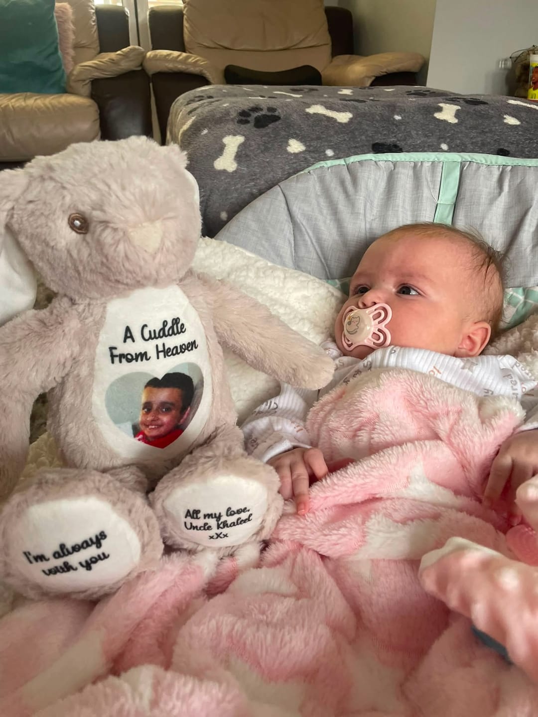 Customer photo review of A Cuddle from Heaven Personalised Photo Teddy Bear