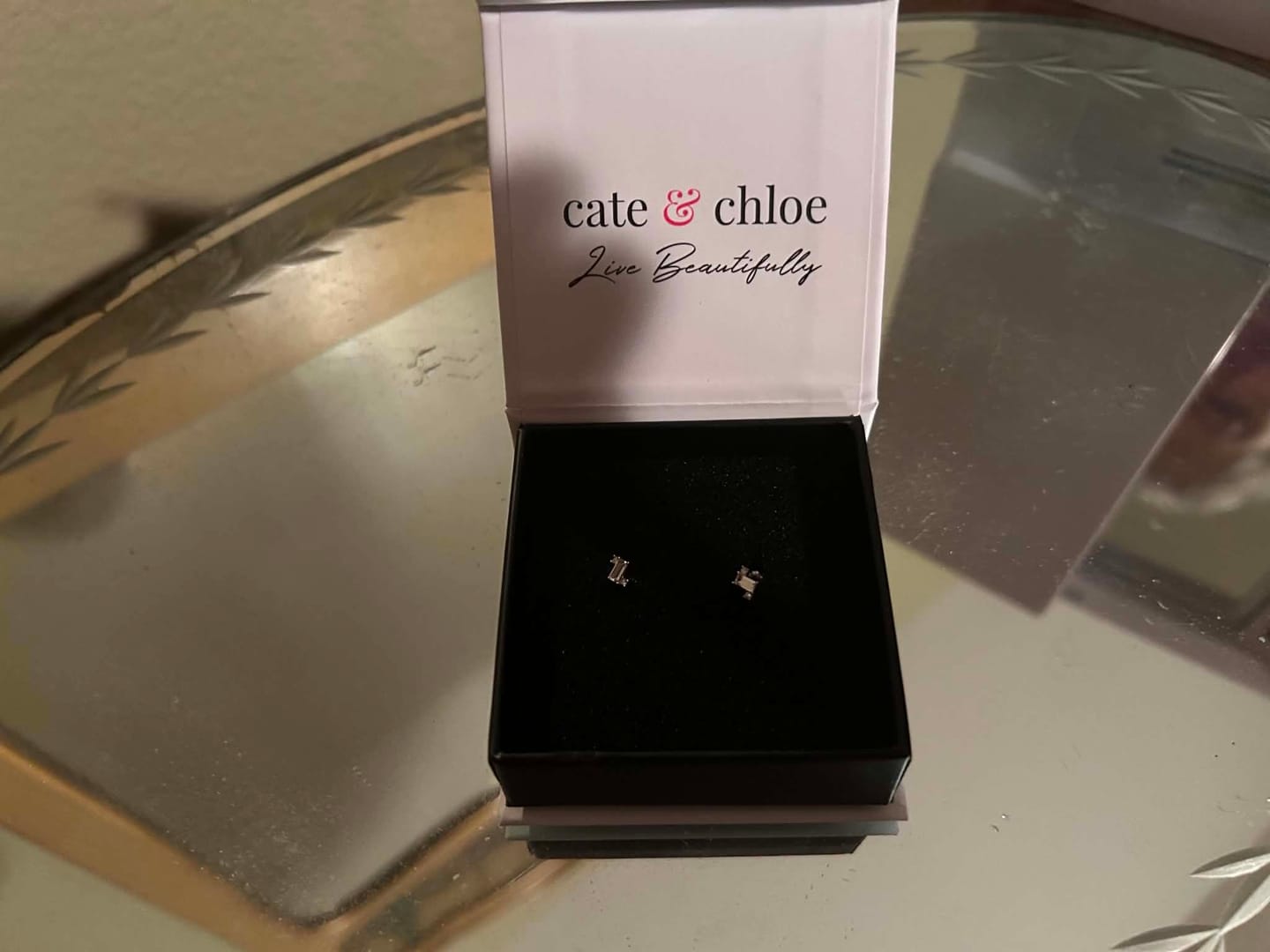 Customer photo review of Kimberly 18k White Gold Plated Solitaire Stud Earrings with Swarovski Crystals