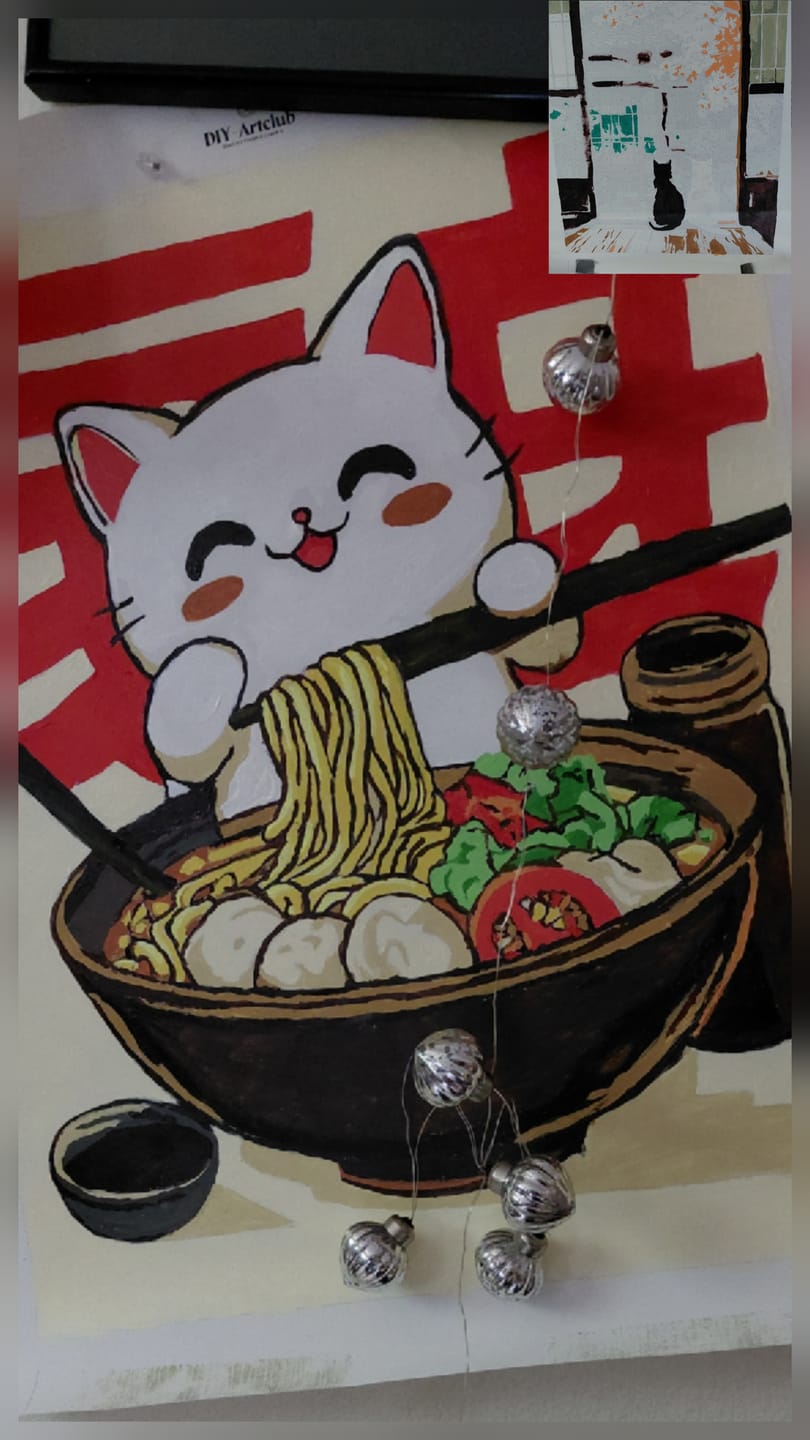 Customer photo review of Cat in noodle bowl | Paint by Numbers