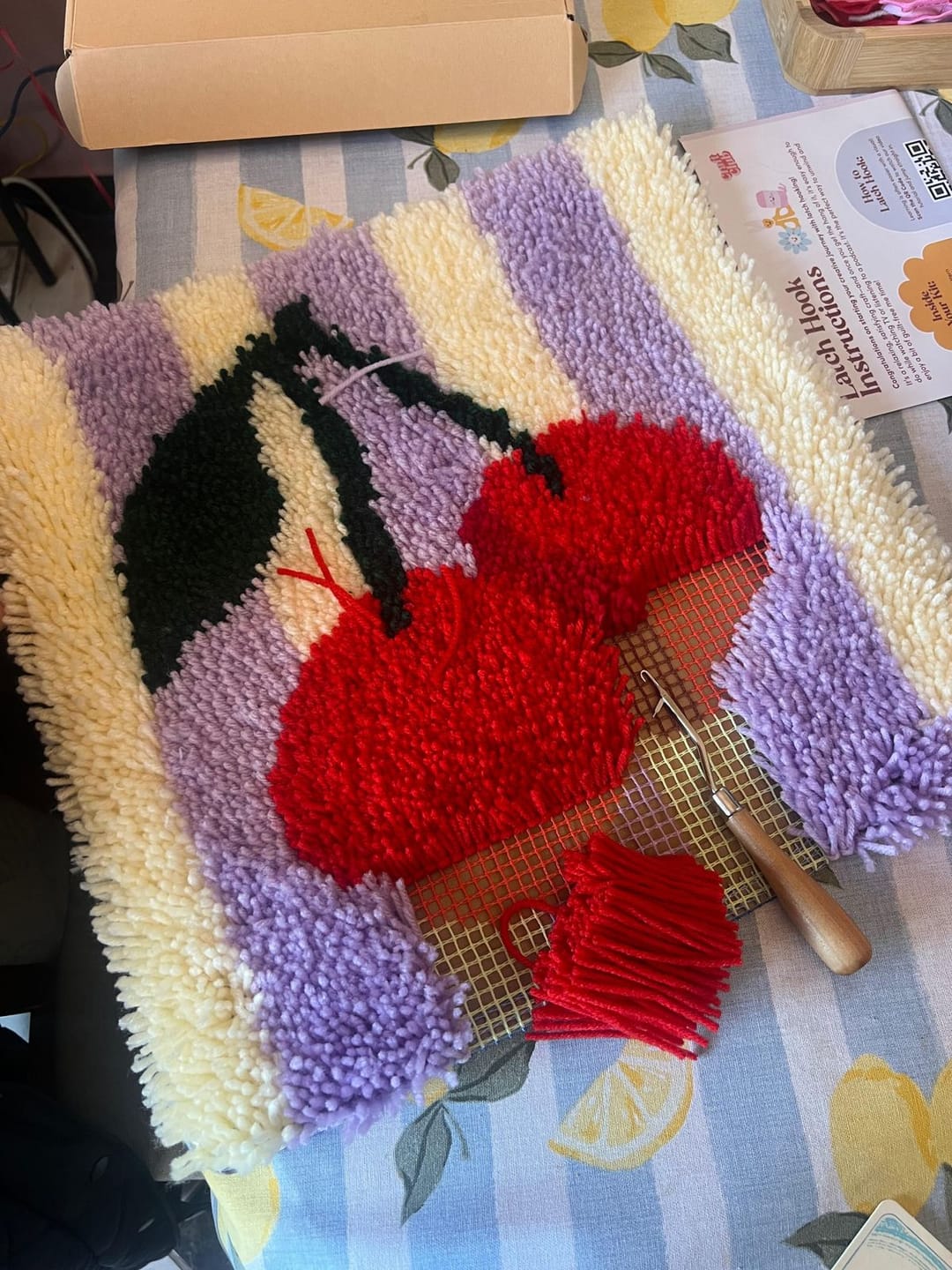 Customer photo review of CHERRY RIPE STRIPES - Latch Hook Cushion Kit