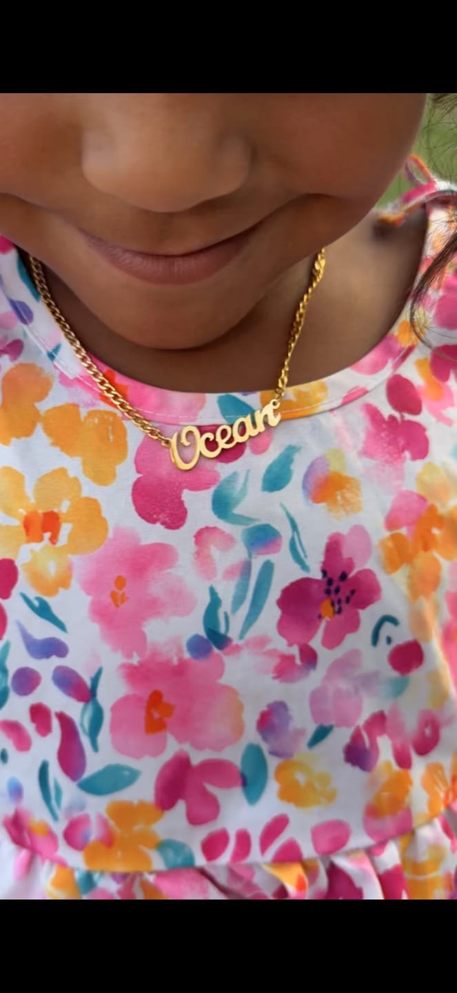 Customer photo review of Kids Custom Name Necklace w/ Cuban Chain