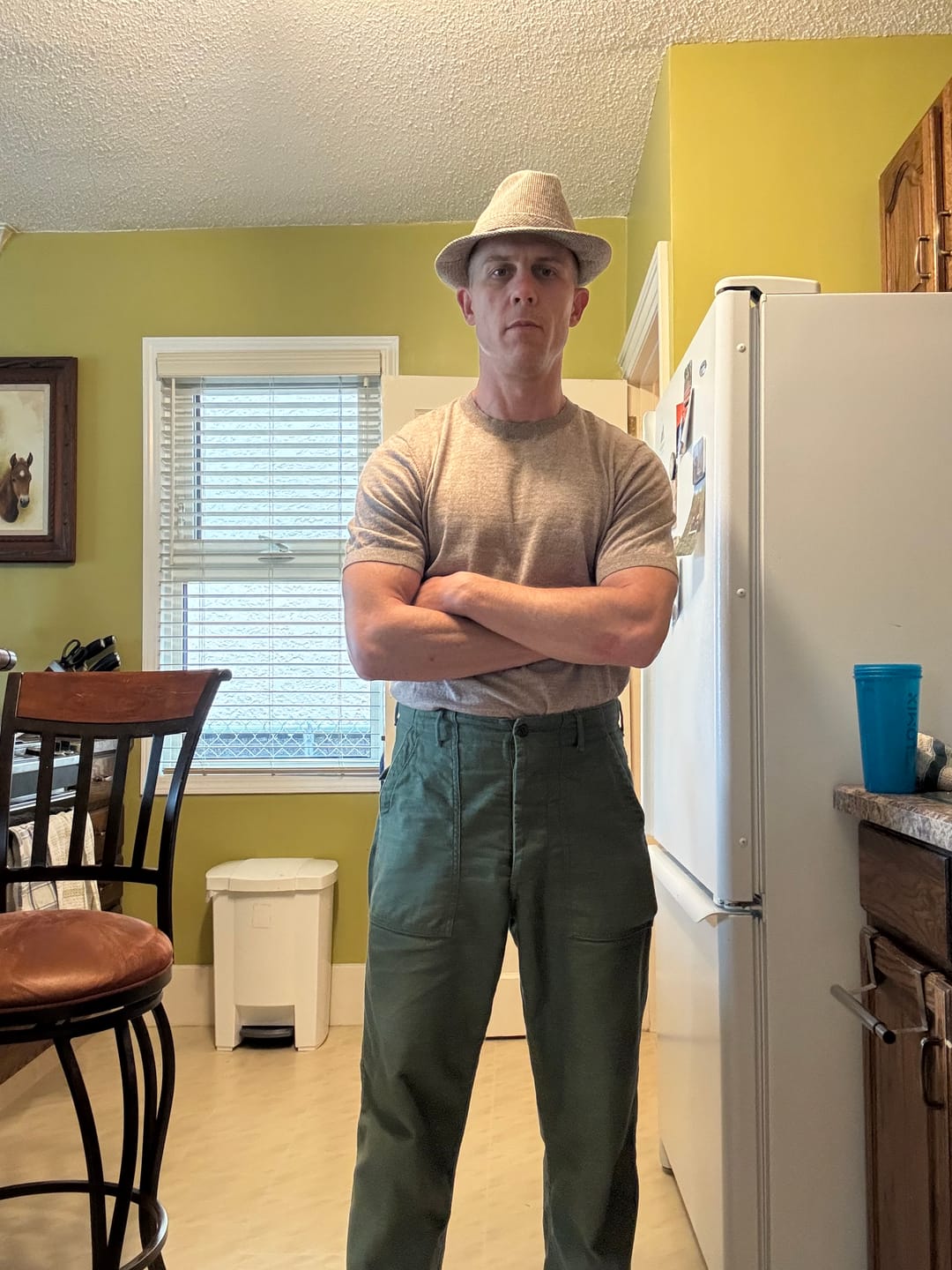 Customer photo review of 1950s Jersey Knit Short Sleeve Crewneck T-Shirt - Light Brown