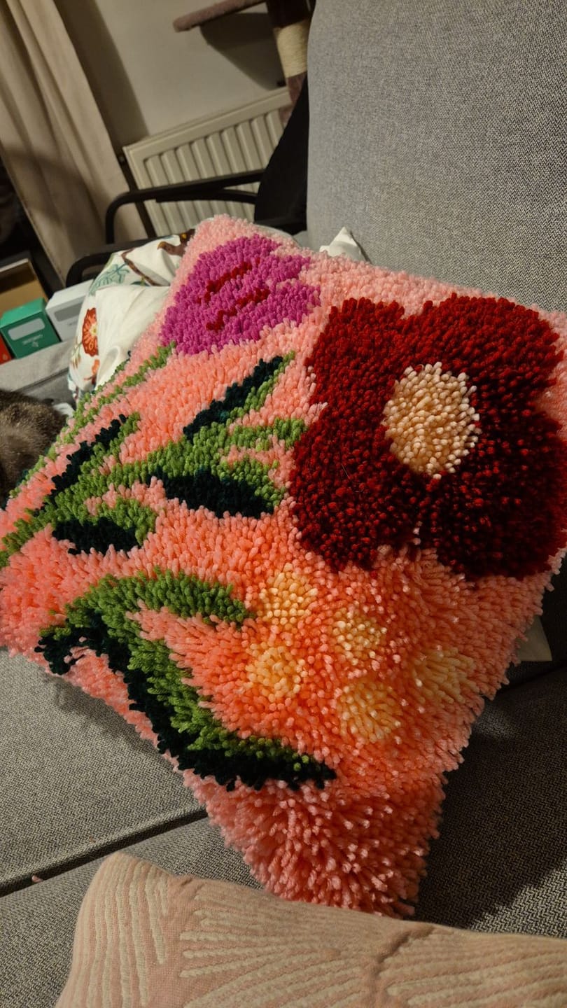Customer photo review of Fuchsia Wild Blooms - Latch Hook Cushion Kit