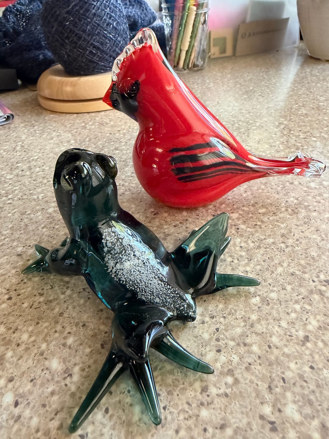 Customer photo review of Glass Frog Figurine with Cremation Ashes