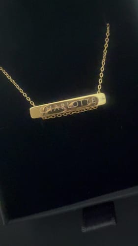 Customer photo review of 3cm Letter Bar Necklace in Gold Horizontal