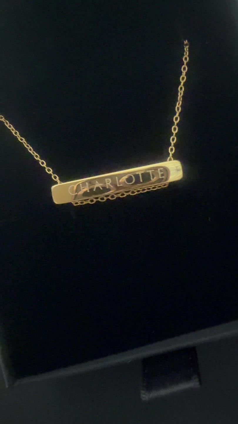 Customer photo review of 3cm Letter Bar Necklace in Gold Horizontal