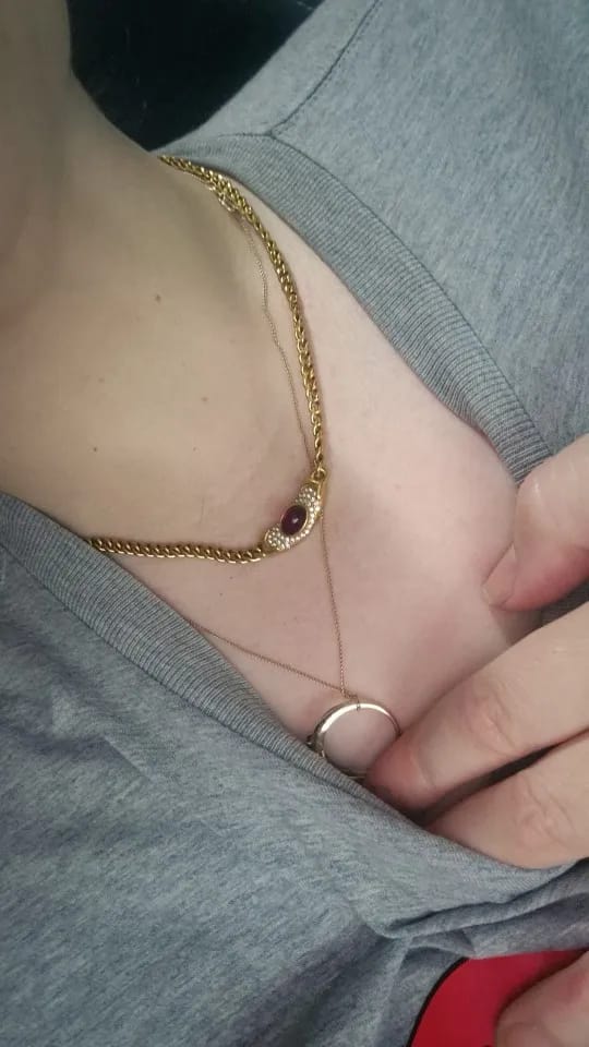 Customer photo review of Lora Vintage Gold Necklace
