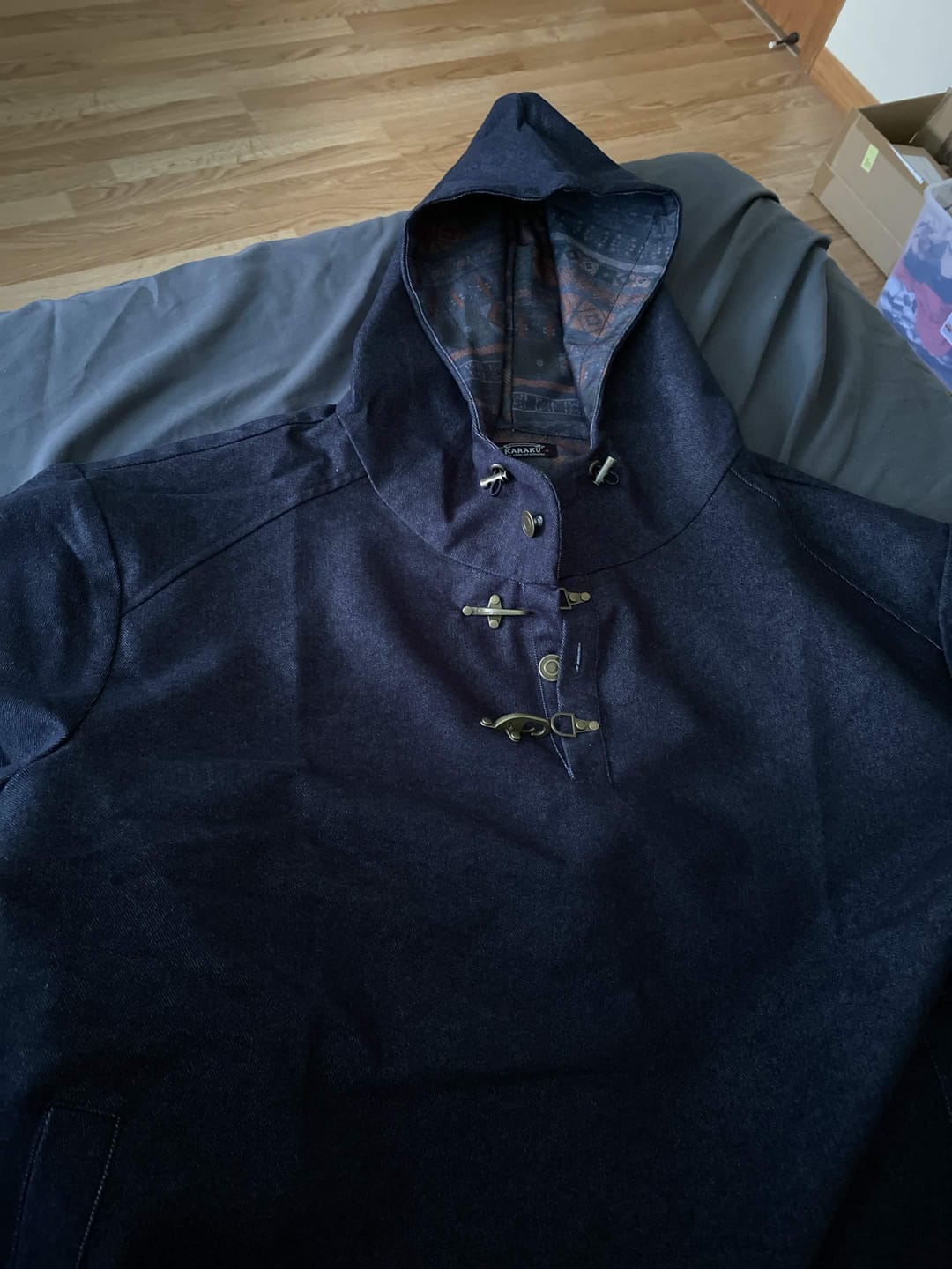 Customer photo review of Denim Pullover Shirt with Hook Buttons & Ethnic-Inspired Inner Print