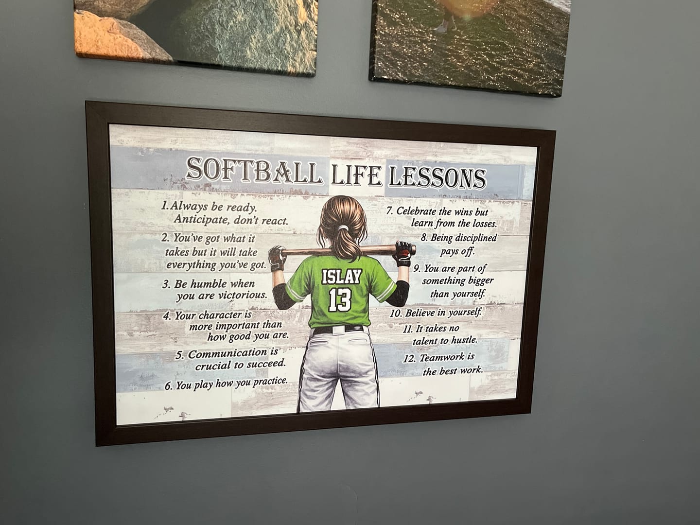 Customer photo review of Personalized Baseball & Softball Life Lessons Poster - Gift for Sports Families