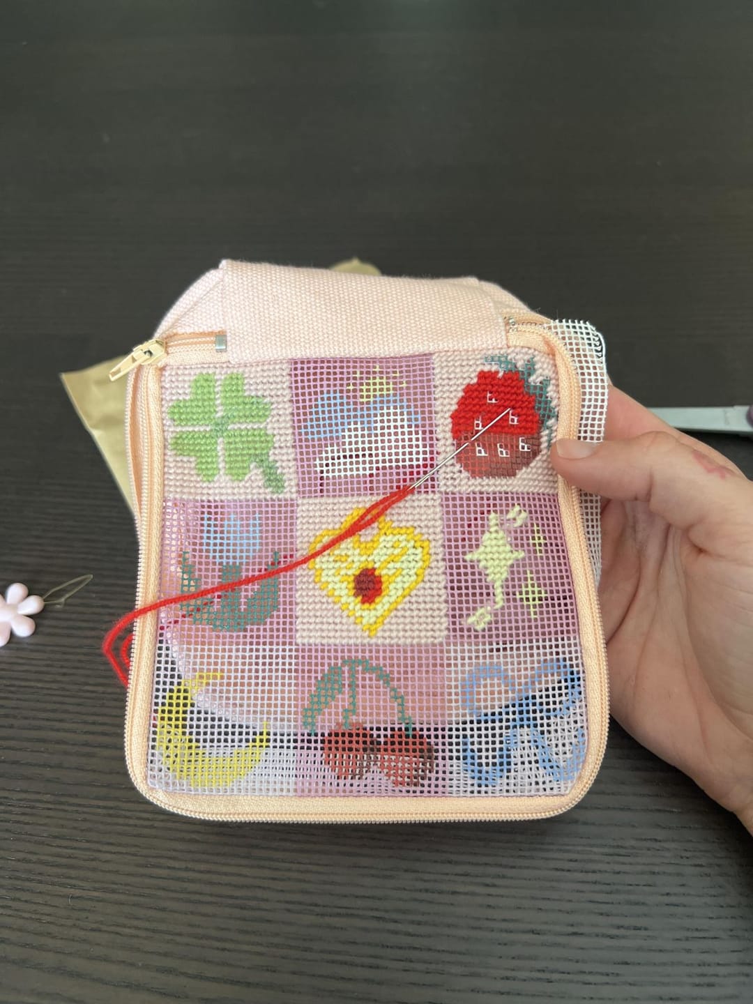 Customer photo review of GOOD LUCK CHARMS - Needlepoint Pouch Kit