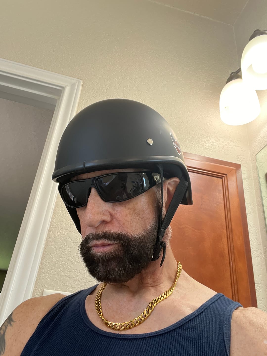 Customer photo review of Smallest & Lightest DOT Reversible Helmet Curved Style - Matte Black