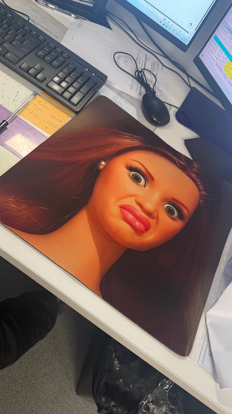 Customer photo review of Funny Face Mouse Pad